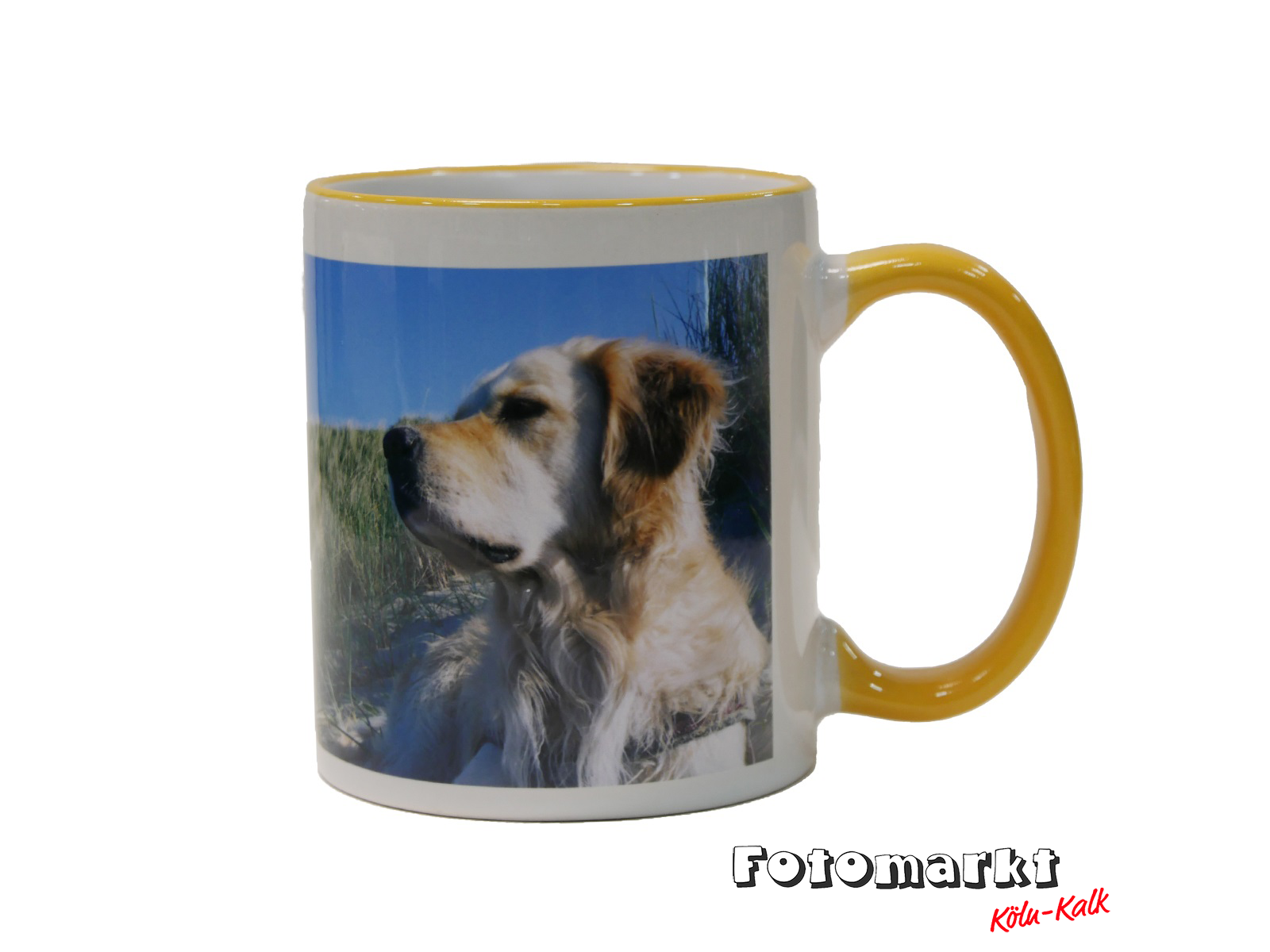 Fotomarkt Köln-Kalk, Fototasse, Farbtasse gelb, Fotobecher